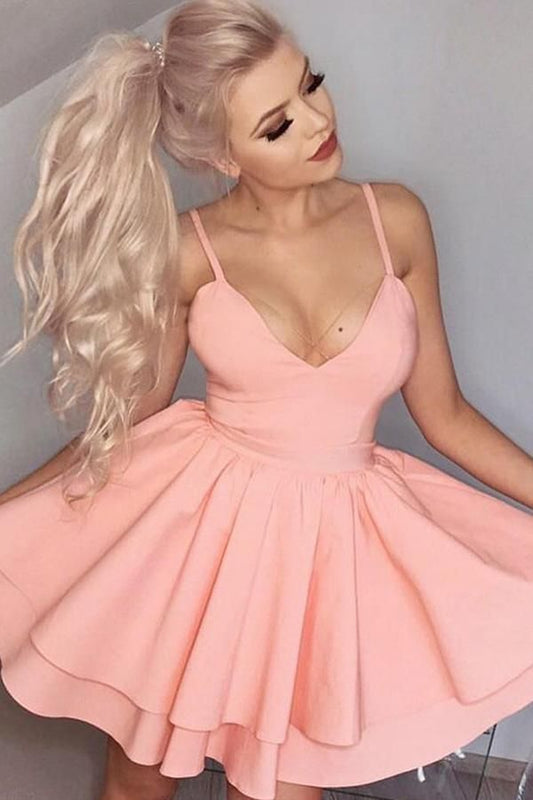 LTP1863,Sexy Blush Pink Satin A-Line Homecoming Dresses