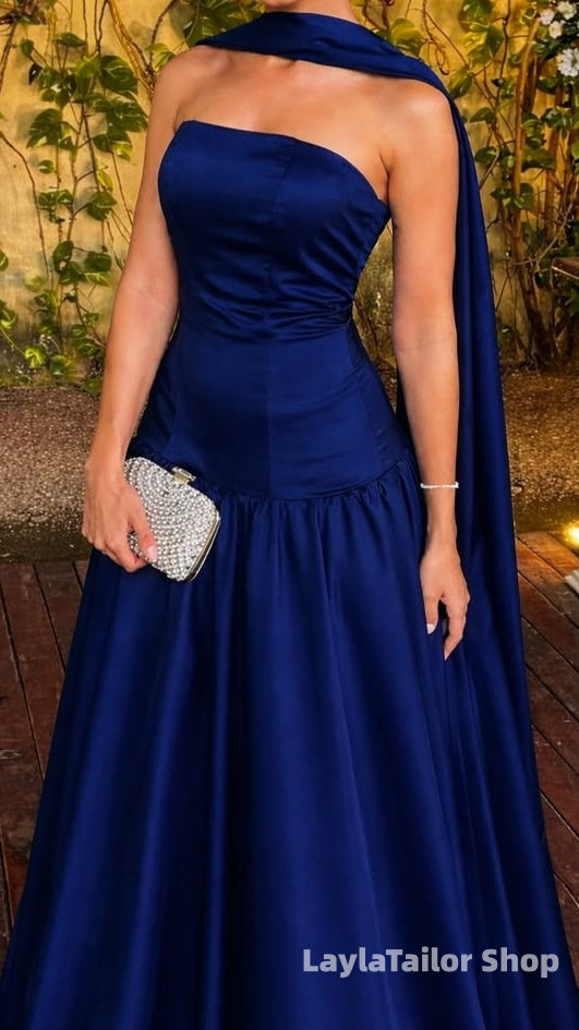 Royal Blue Drop Waist Strapless Prom Dresses,LTP4546