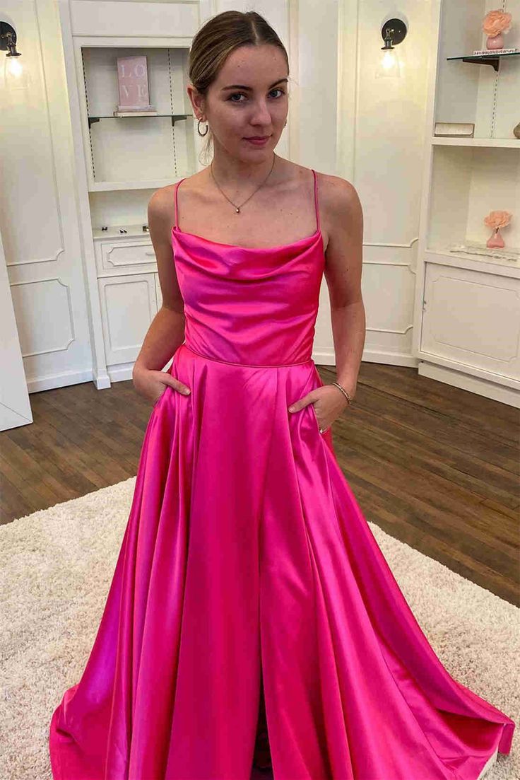 LTP1894,Simple A-Line Satin Prom Evening Dresses With Side Slit