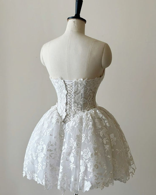 A Line White Short Wedding Dress Homecoming Dress Short Party Dress
