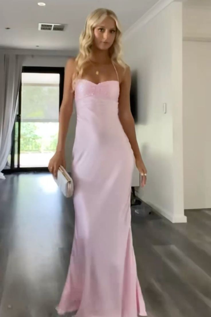 Simple Long Prom Dresses, Pink Evening Party Dresses
