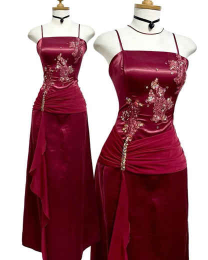 Burgundy Prom Party Dress Long Formal Evening Dress