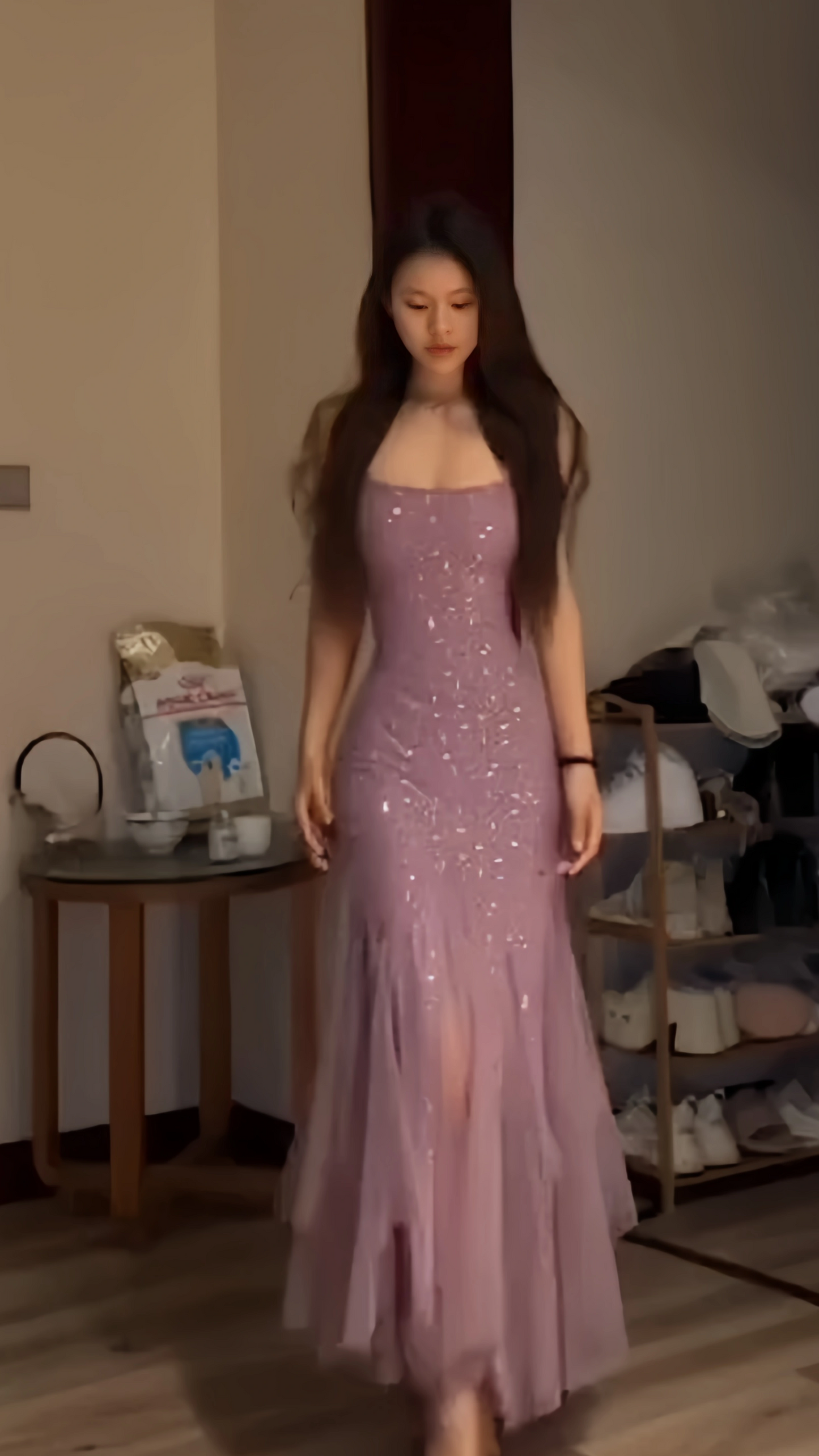 Dusty Rose Sequin Long Prom Dresses Sheath Party Dress,LTP3934