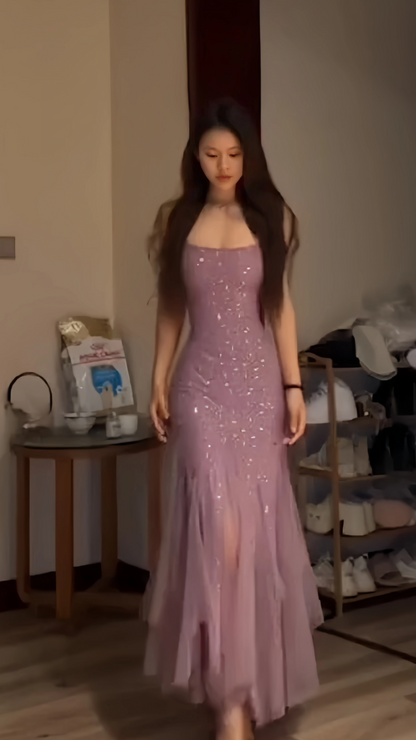 Dusty Rose Sequin Long Prom Dresses Sheath Party Dress,LTP3934