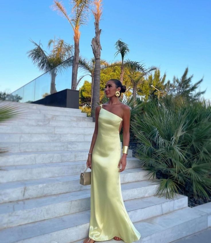 Yellow One Shoulder Prom Dresses, Evening Dress, Floor Length Party Gowns
