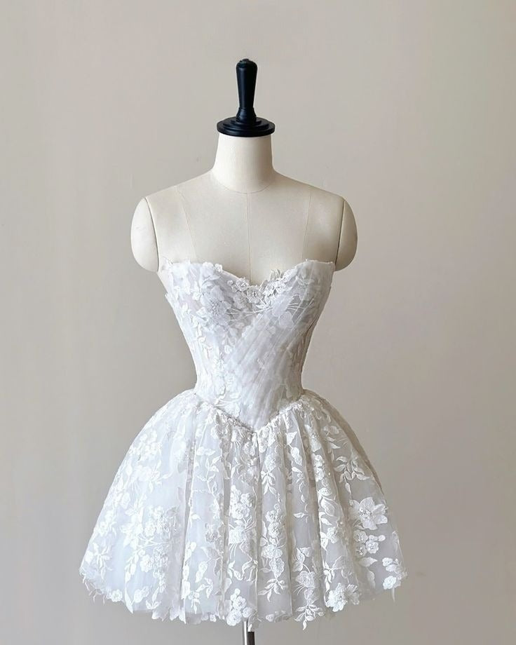 A Line White Short Wedding Dress Homecoming Dress Short Party Dress