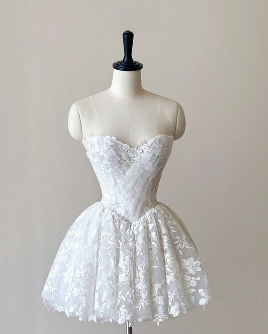 A Line White Short Wedding Dress Homecoming Dress Short Party Dress