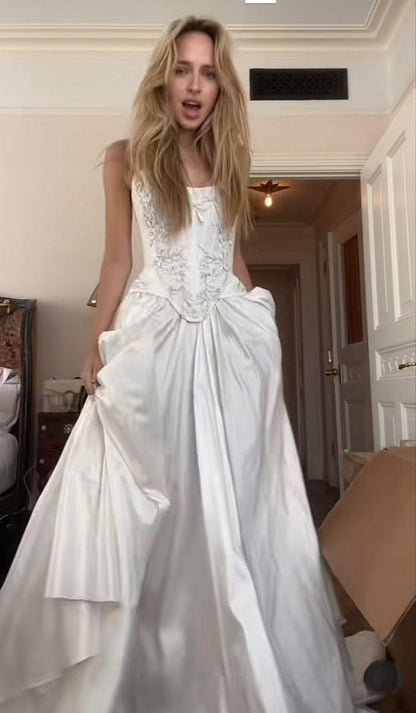 A Line Lace Up Back Strapless Wedding Dresses,Simple Bridal Gowns,Long Beautiful Bridal Gown