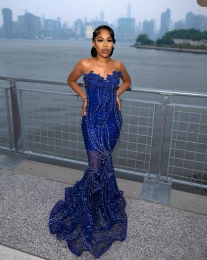 Women's Mermaid Prom Dress, Sweetheart Sequin Royal Blue Birthday Party Dress