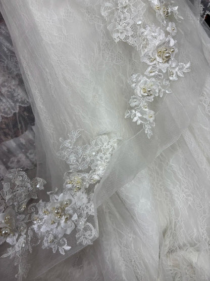Mermaid Lace Tulle Pearls Long Princess Wedding Dress