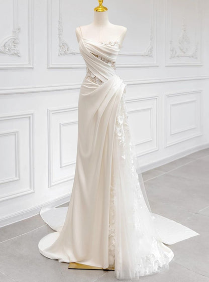 A Line White Birthday Party Dress Lace Wedding Dress