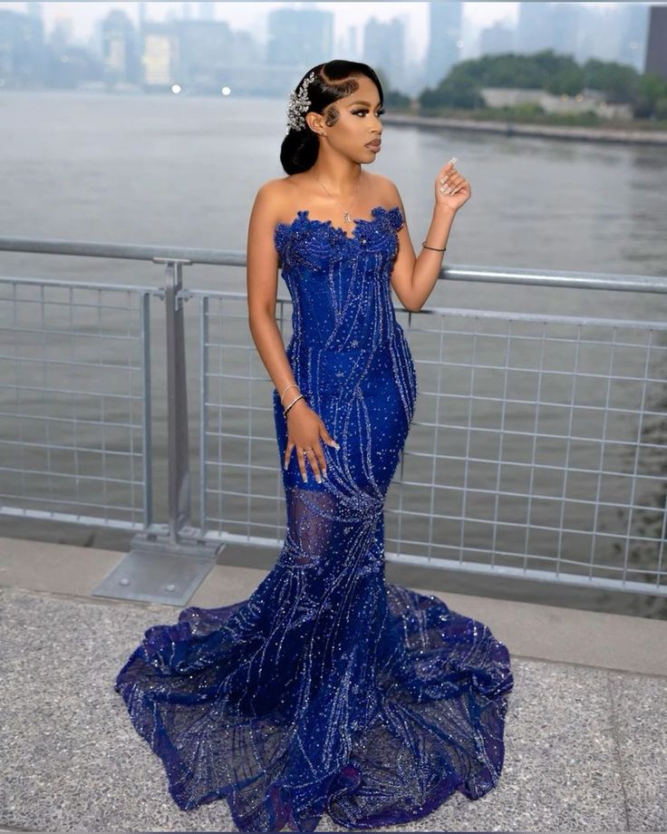 Women's Mermaid Prom Dress, Sweetheart Sequin Royal Blue Birthday Party Dress
