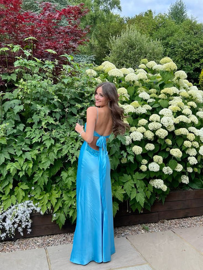 Long Evening Prom Dresses, Custom Blue Prom Dress