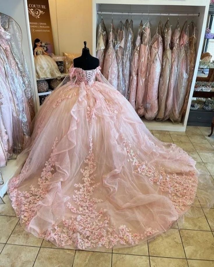 Pink Ball Gown Quinceanera Dresses with Cape 15 Party 3D Flower Princess Dresses with Lace
