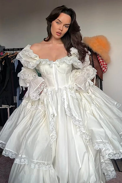 A Line Long Sleeves Off Shoulder Long Wedding Dresses Evening Gown
