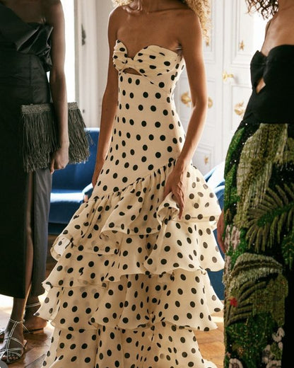 Strapless Polka Dots Dress Fashion Prom Evening Dresses For Women