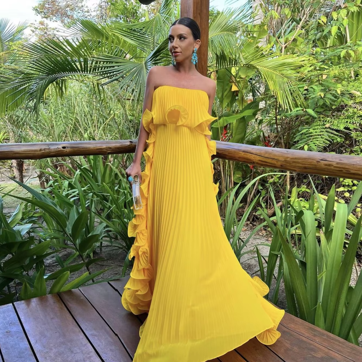 Yellow Pleated Prom Dresses Long Evening Gowns Formal Party Wear
