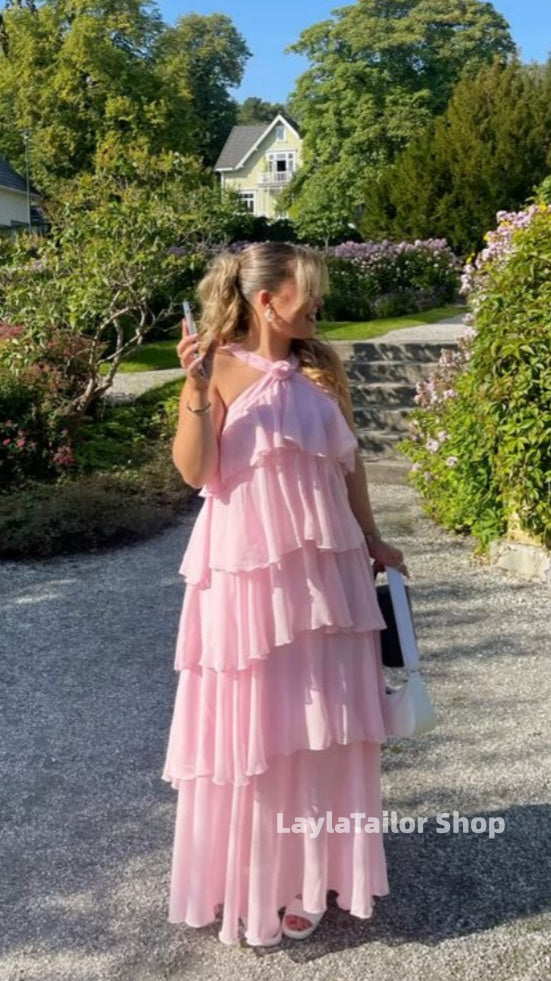 Sweet Pink Halter Party Dresses Homecoming Bridesmaid Dress,LTP3637