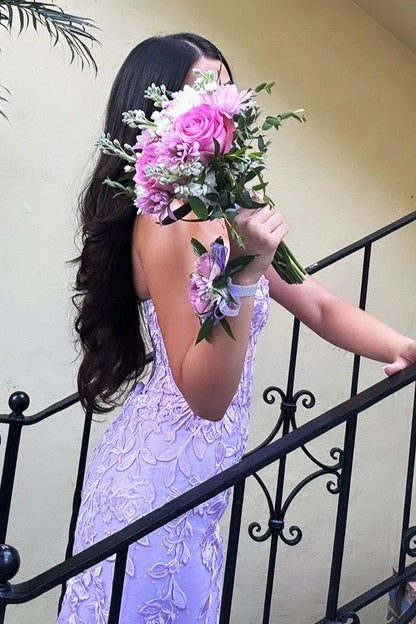 Charming Lilac Mermaid Lace Beaded Evening Prom Dresses,LTP4520