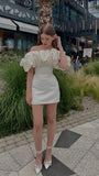 LTP1826,Unique White Off The Shoulder Cloud Style Satin Homecoming Dresses