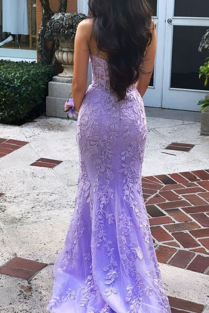 Charming Lilac Mermaid Lace Beaded Evening Prom Dresses,LTP4520