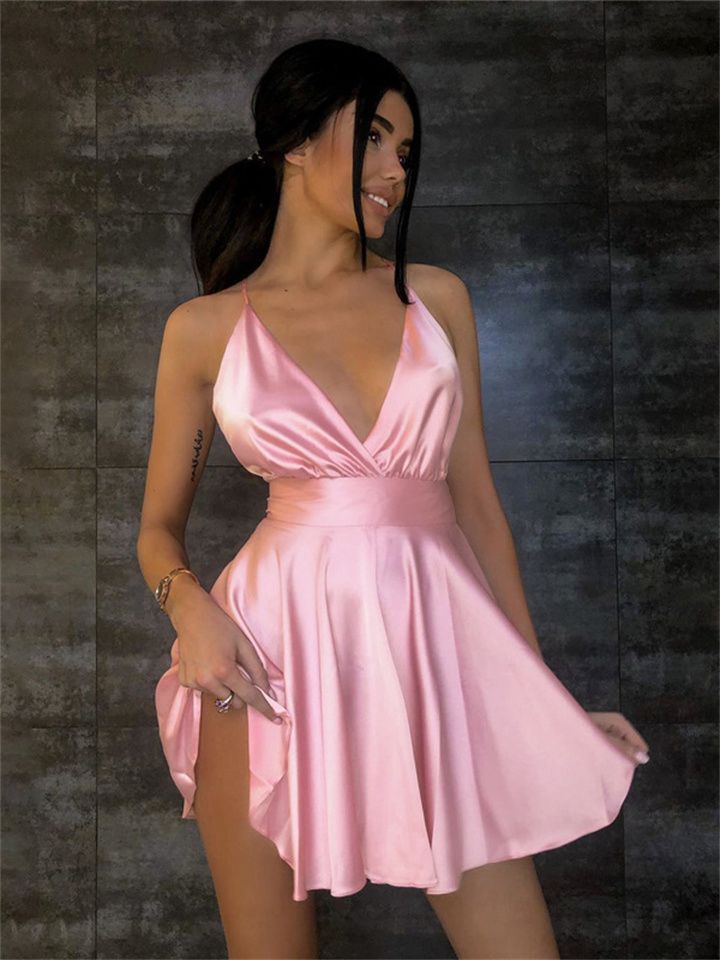 LTP1862,Sexy Plunging A-Line Mini Homecoming Dresses