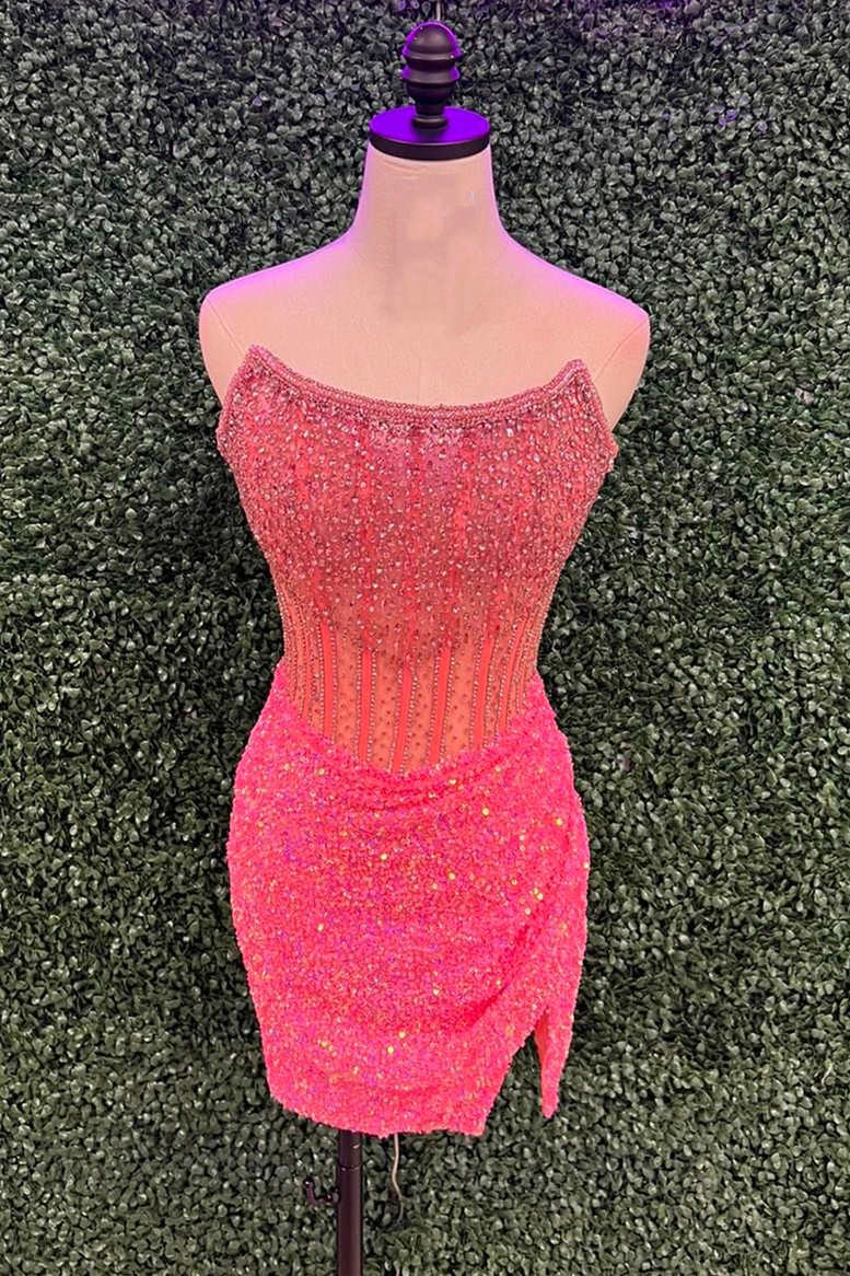 Bodycon Strapless Corset Beaded Mini Party Dresses