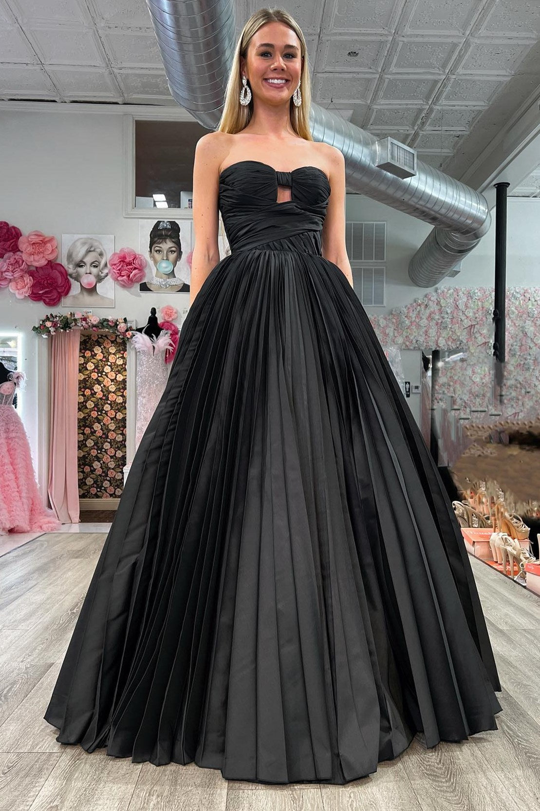 Strapless Hot Pink Ruched Keyhole A-line Prom Dress