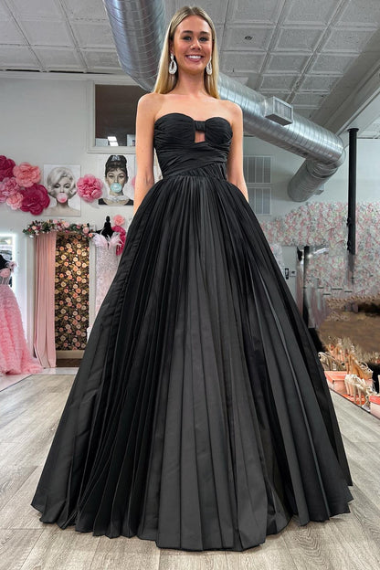 Strapless Hot Pink Ruched Keyhole A-line Prom Dress