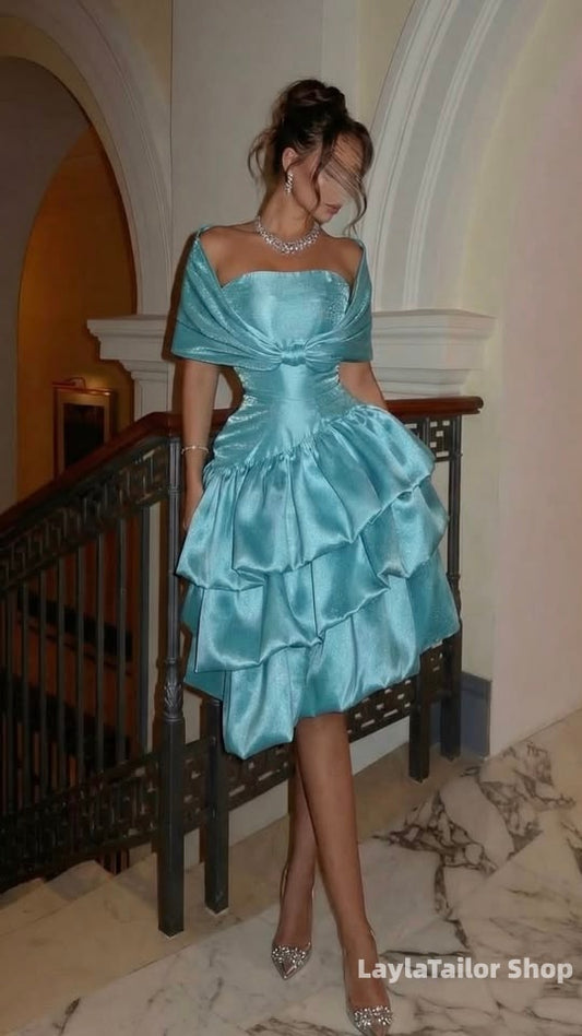 Elegant Peacock Blue A-Line Ruffle Homecoming Dresses Short Formal Dress