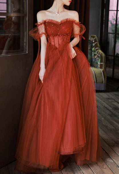 LTP1763,Charming Sweetheart Beaded Off Shoulder long Party Dresses, Tulle Evening Gow