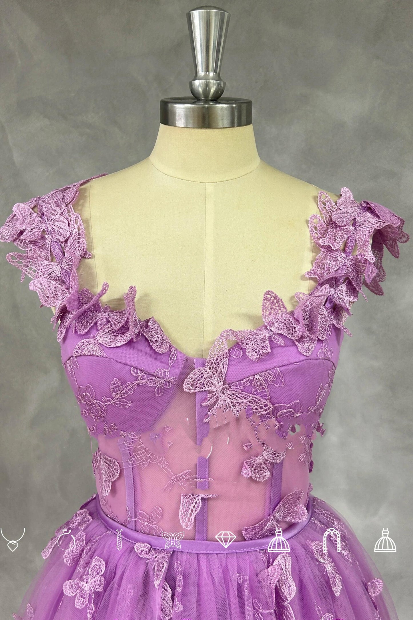Straps Lilac Butterfly A-line Long Formal Dress