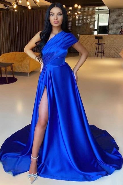 Discount One Shoulder Royal Blue Prom Dresses, A-Line Evening Gown