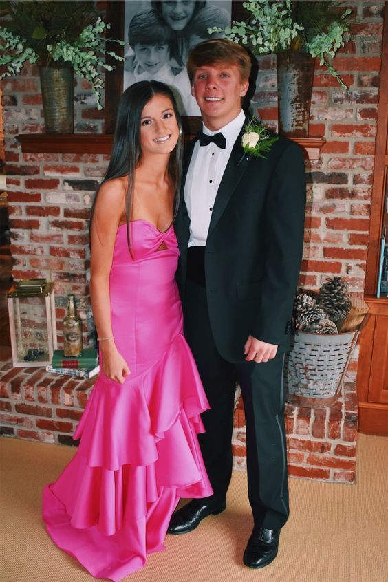 Twist Hot Pink Mermaid Ruffle Prom Dress