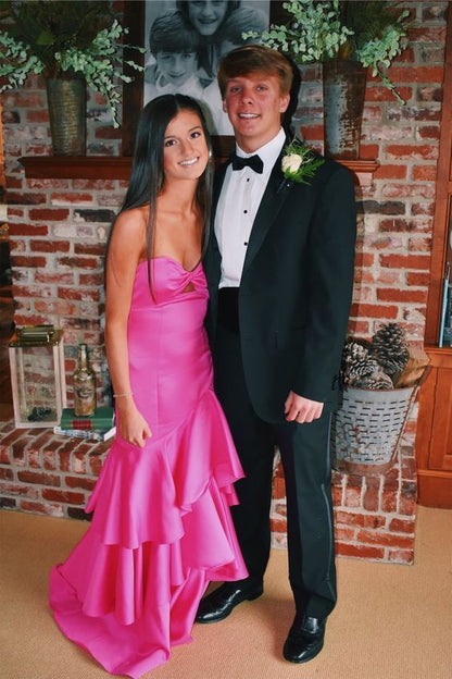 Twist Hot Pink Mermaid Ruffle Prom Dress