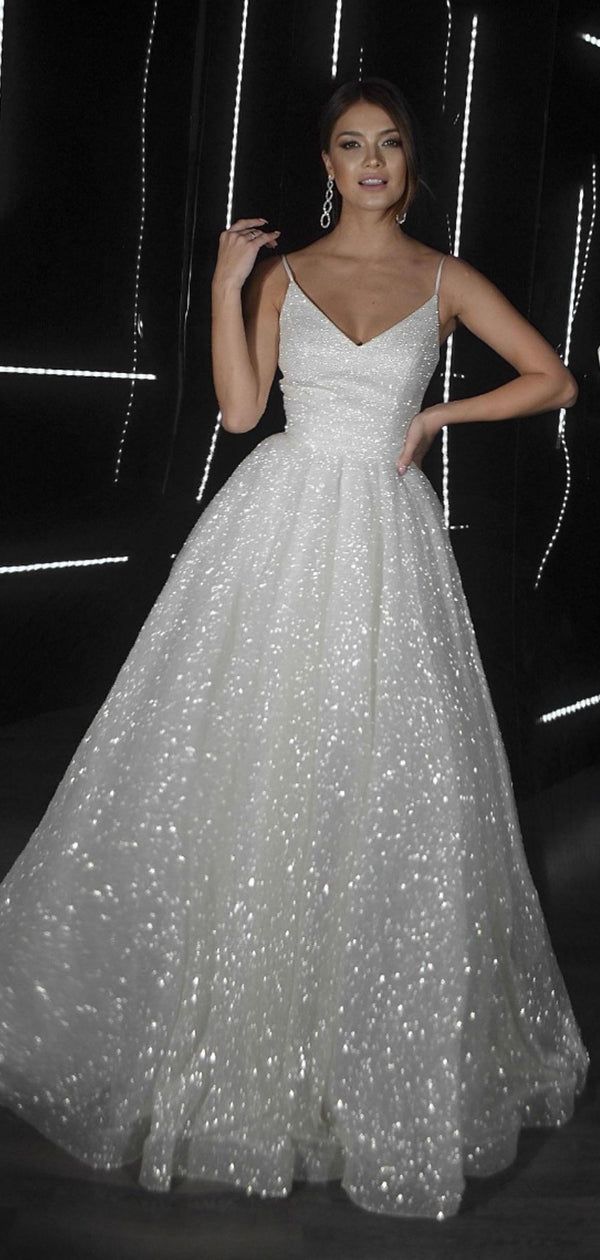 LTP1731,Sparkle A-Line White Prom Dresses, Princess Wedding Dresses, Pretty Evening Party Gown