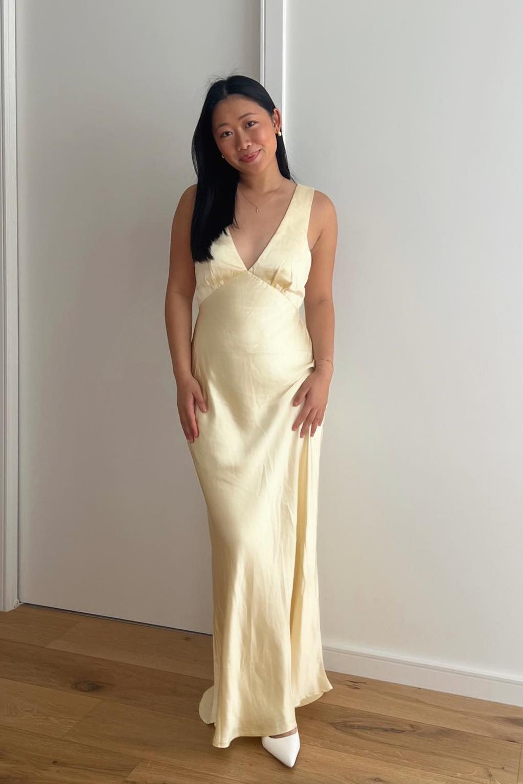 Empire V Neck Yellow Cowl Back Party Dress