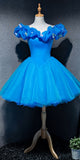 LTP1757, Princess Blue A-Line Short Prom Dress, Off The Shoulder Homecoming Dress