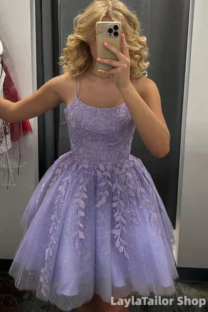 Elegant Purple Lace Appliques A-line Short Mini Homecoming Dress