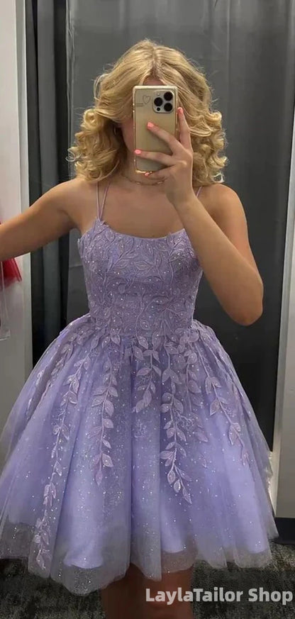 Elegant Purple Lace Appliques A-line Short Mini Homecoming Dress