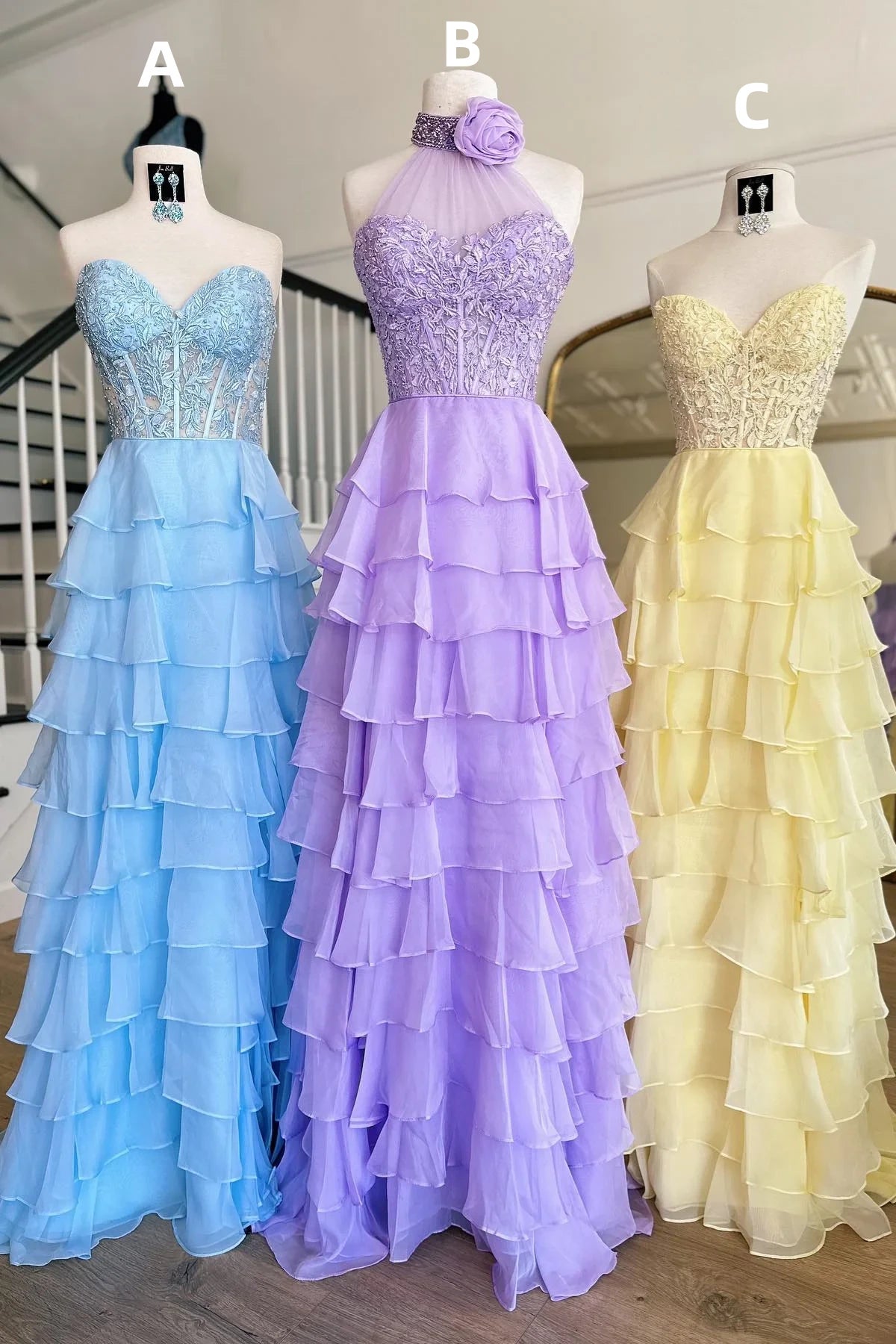 Illusion Applique Chiffon Ruffles Long Prom Dress