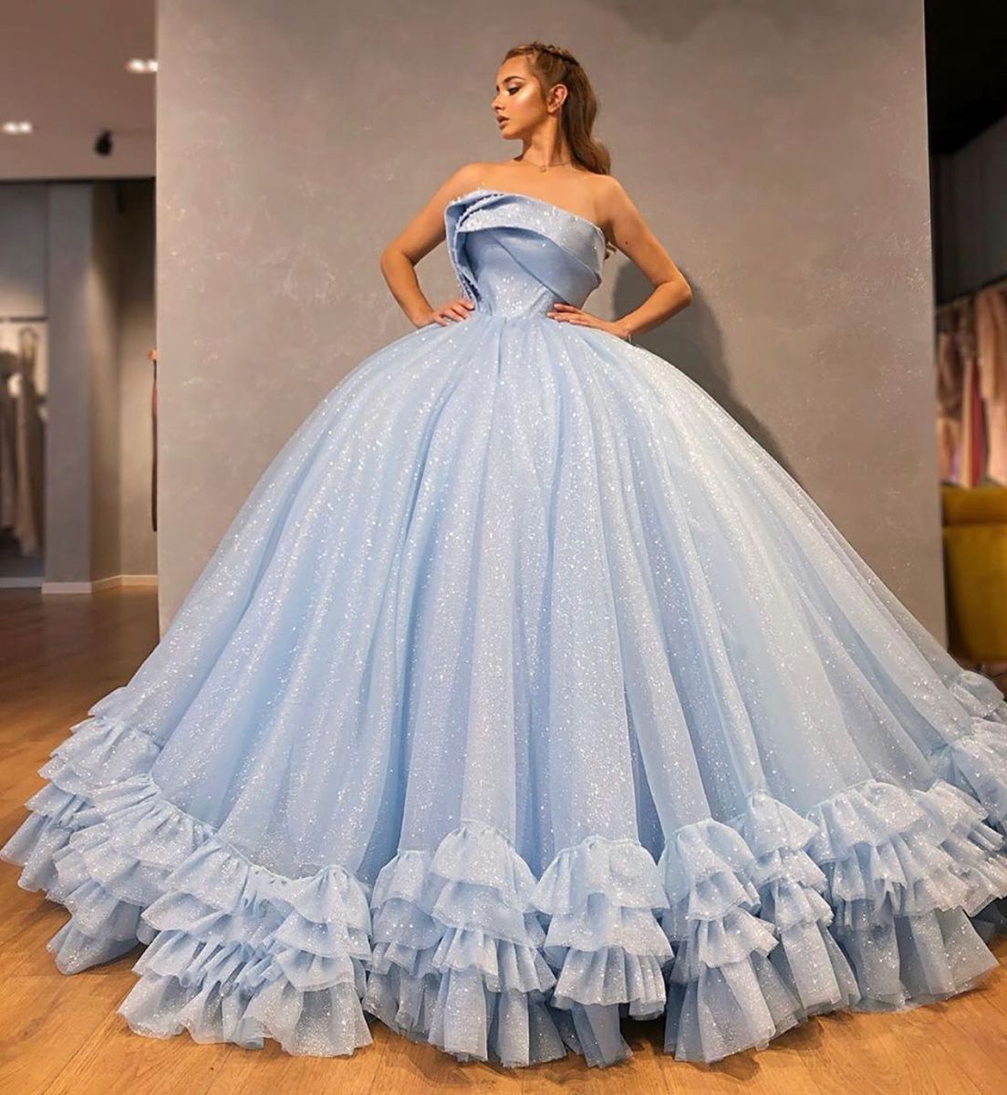 Princess Sleeveless Tulle Sparkle Prom Dress Sweet 16 Ball Gown