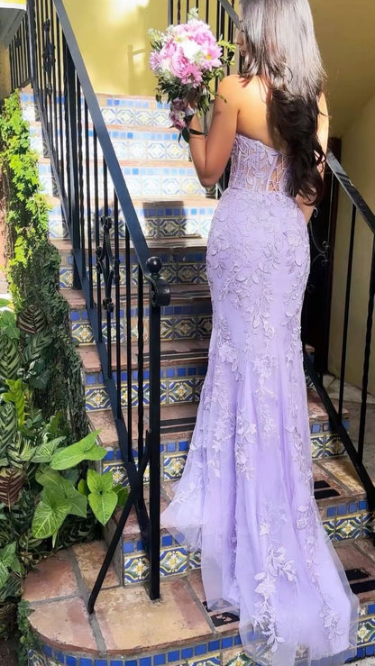Charming Lilac Mermaid Lace Beaded Evening Prom Dresses,LTP4520