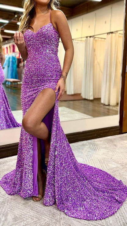 Sparkle V-Neck Sequined Long Formal Prom Dress