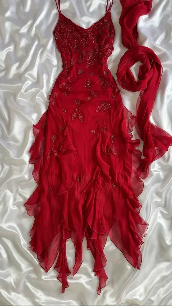 Red Chiffon Appliques Prom Dresses Elegant Party Dance Dress,LTP4349