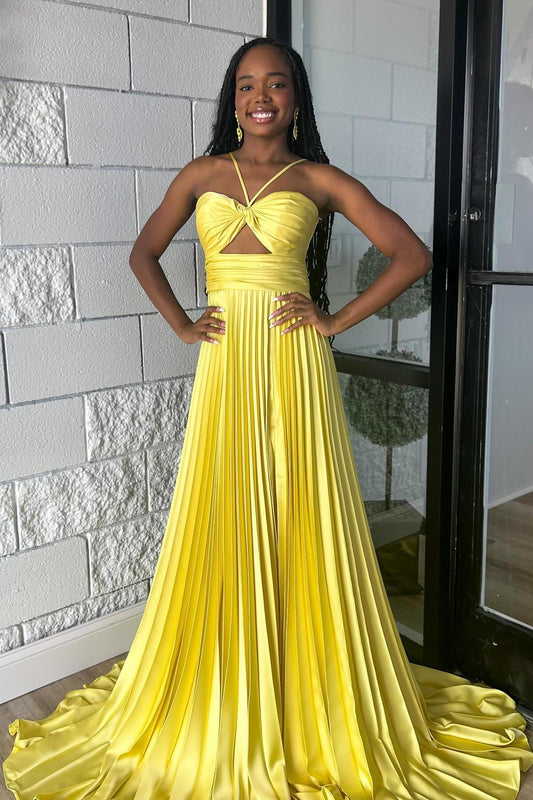 Yellow Straps Cutout Empire A-line Party Dress