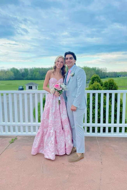 Sweetheart Pink Floral A-line Prom Gown