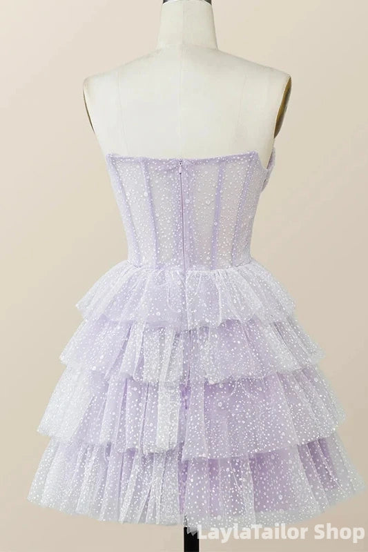 Elegant Purple Strapless A-line Short Mini Layered Tulle Homecoming Dress