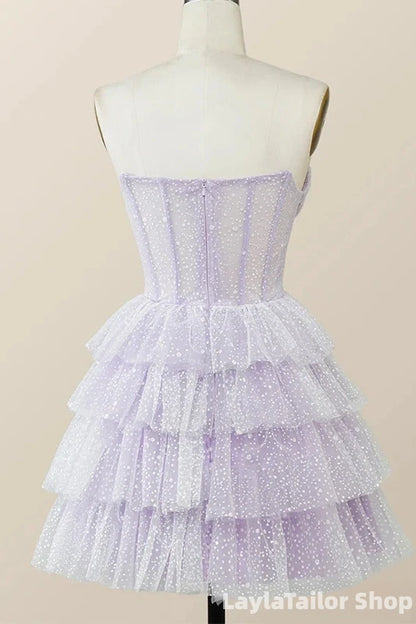 Elegant Purple Strapless A-line Short Mini Layered Tulle Homecoming Dress