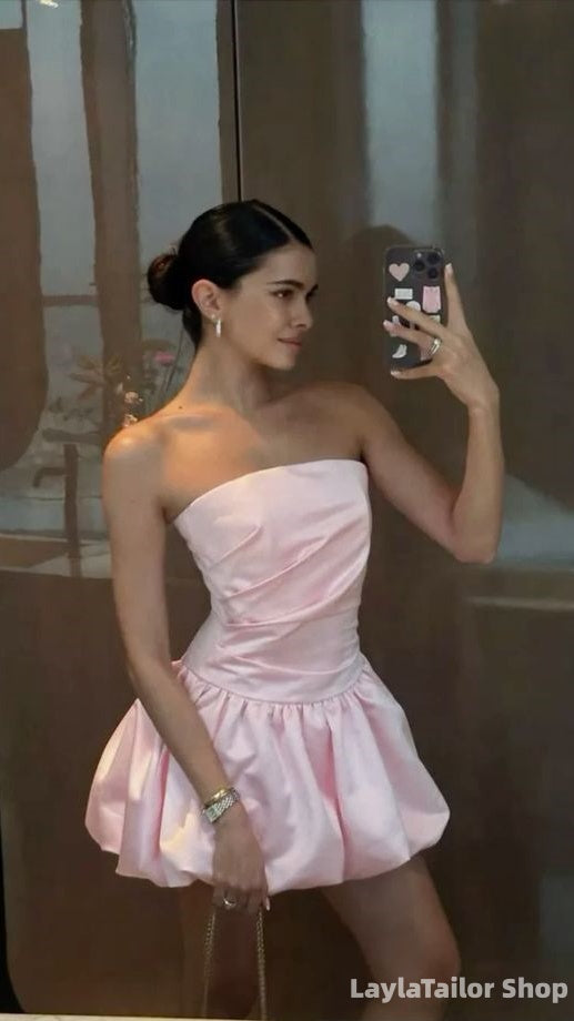 Custom Made Pink Strapless Mini Homecoming Dresses